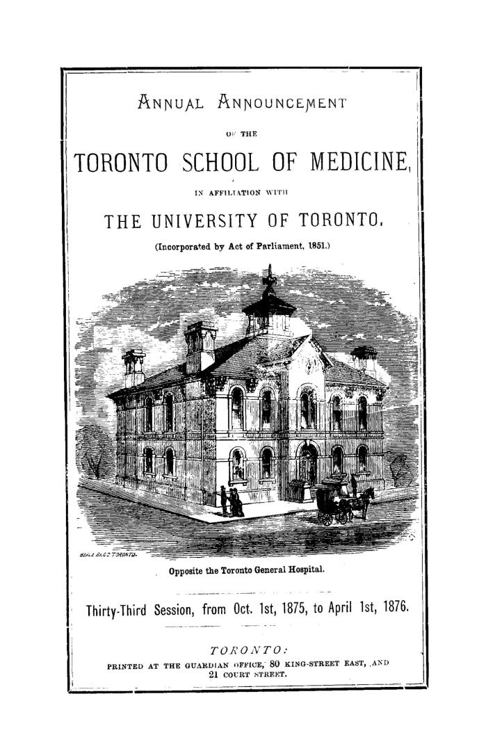 Annual announcement of the Toronto School of Medicine in affiliation with the University of Toronto