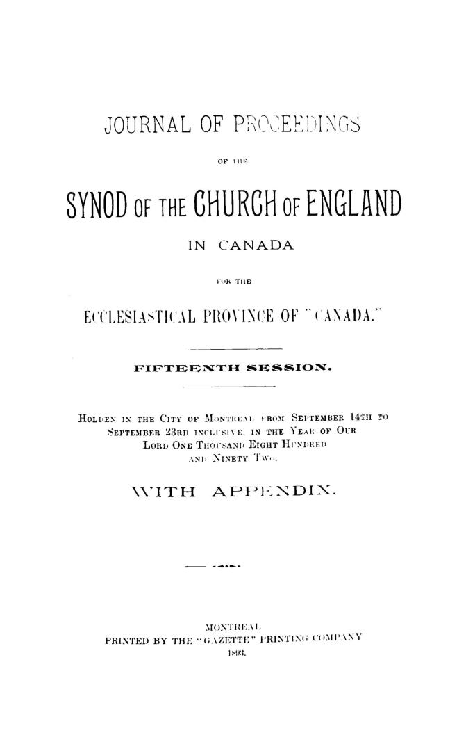 Journal of the proceedings of the Provincial Synod of the Church of England in Canada