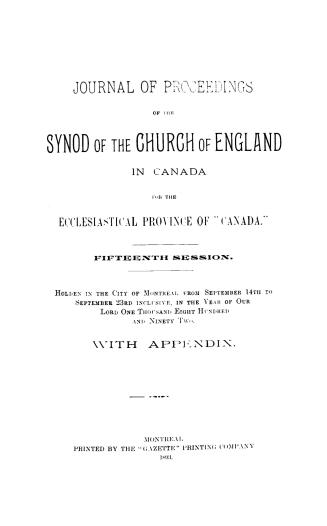 Journal of the proceedings of the Provincial Synod of the Church of England in Canada