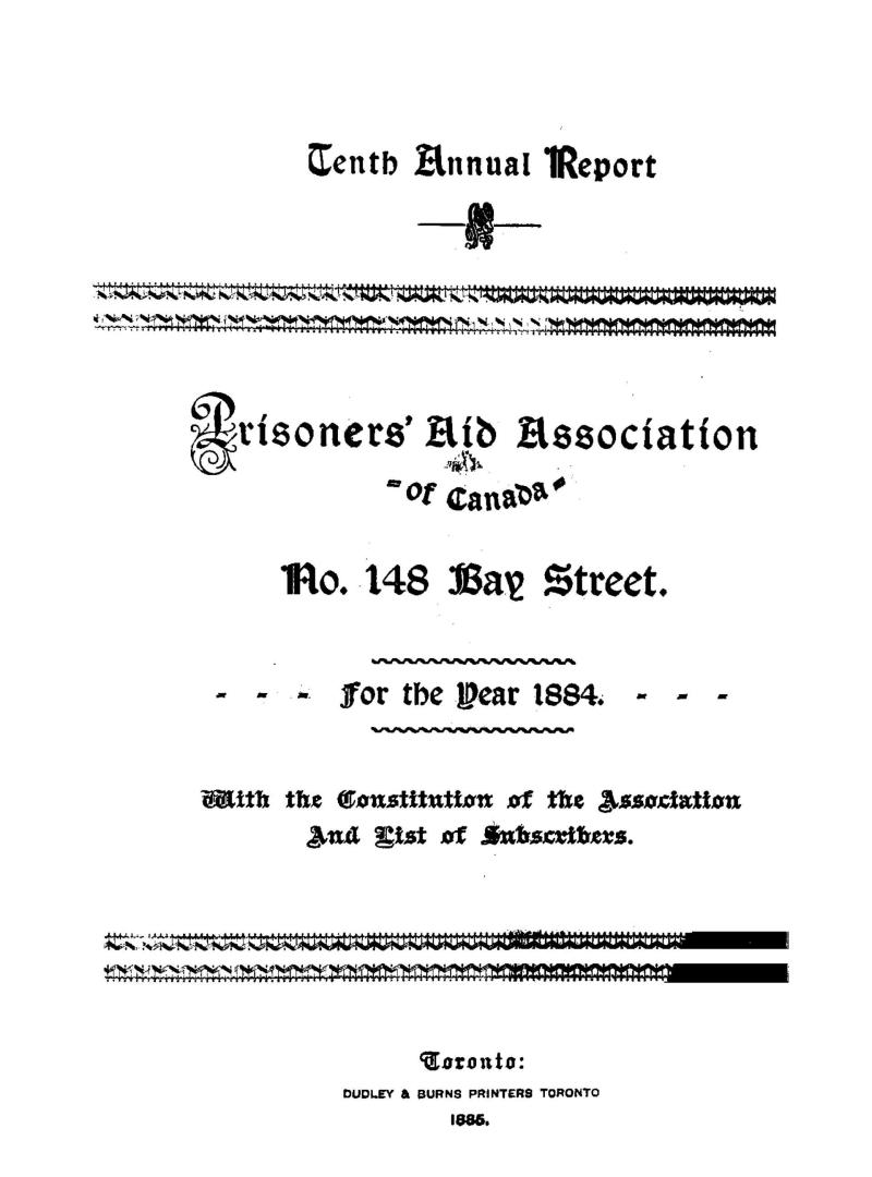 Annual report of the Prisoners' Aid Association of Canada for the year