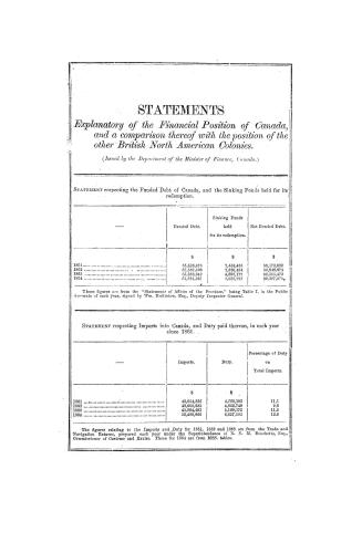 Statements explanatory of the finacial position of Canada, and a comparison thereof with the position of the other British North American colonies