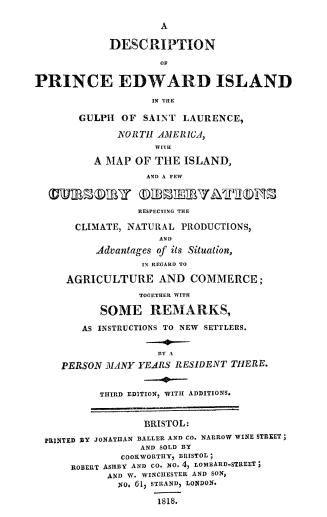 A description of Prince Edward Island in the Gulph of Saint Laurence, North America