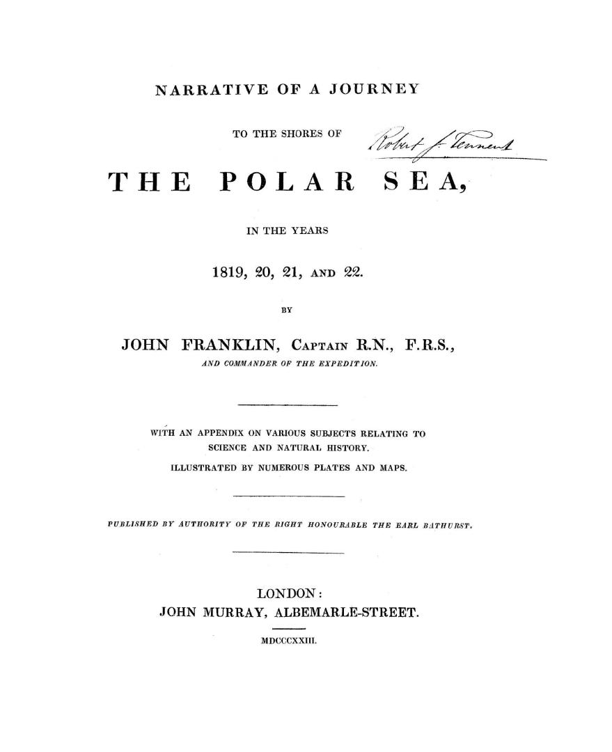 Narrative of a journey to the shores of the Polar Sea, in the years 1819, 20, 21, and 22