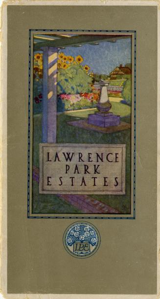 Book cover: A colourful drawing of a statue in a garden with the legend &quot;Lawrence Park Est…