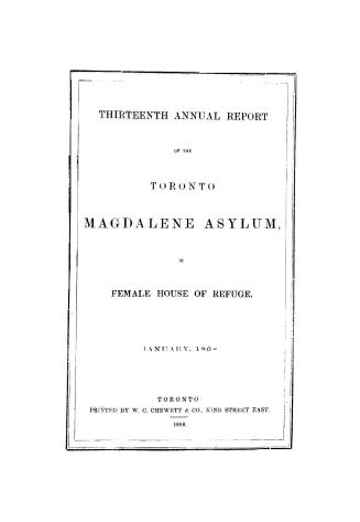 Annual report of the Toronto Magdalene Asylum, and Industrial House of Refuge for Females