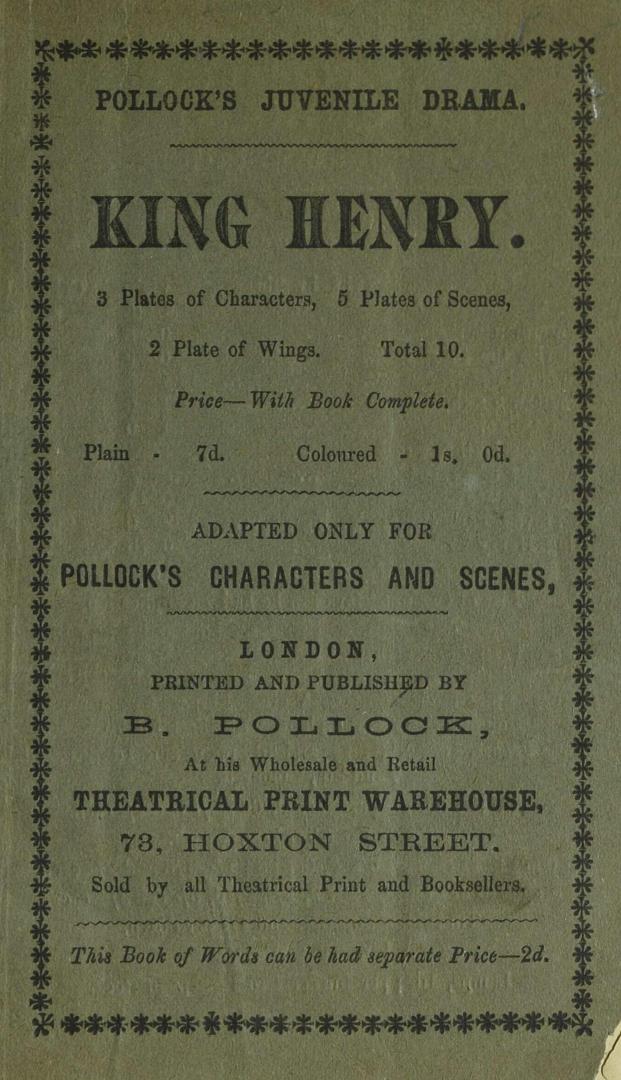 King Henry, or, The miller of Mansfield : a comic drama in one act : adapted only for Pollock's characters and scenes