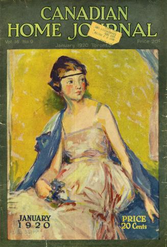 Magazine cover: On a bright yellow background, a young woman in a headband and formal ball gown…