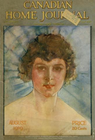 Magazine cover: A stylized watercolour of a short-haired person, perhaps a woman, painted as a …