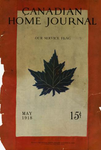 Magazine cover: A black illustrated maple leaf in the centre of a field of white, surrounded by…