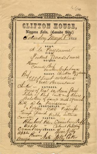 [Menu], Clifton House, Niagara Falls, (Canada Side).