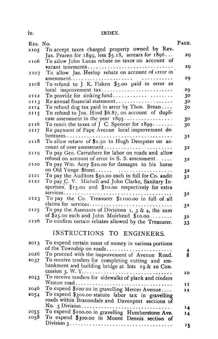 Image shows an index page of the Minutes of the Municipal Council of the Corporation of the Tow ...