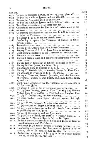 Image shows an index page of the Minutes of the Municipal Council of the Corporation of the Tow ...