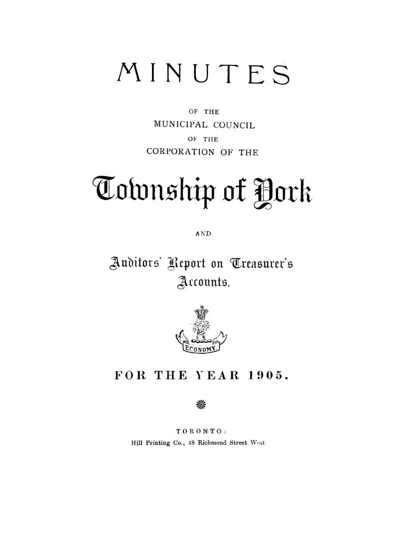 Image shows a cover page of the Minutes of the Municipal Council of the Corporation of the Town ...