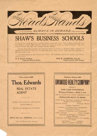 Commercial, industrial and progressive edition of Earlscourt, Oakwood & Wychwood Districts, Greater Toronto, Ontario : a descriptive review of a number of enterprising merchants and manufacturing interests engaged in the above flourishing sections of the city.