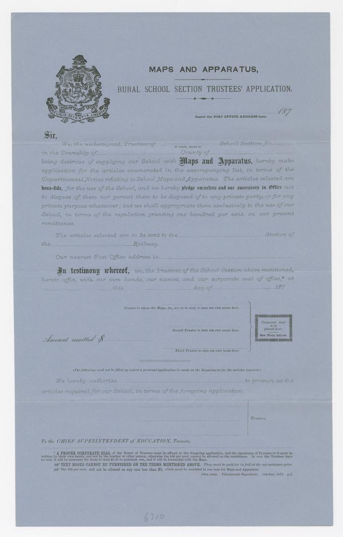 [Form] Maps and apparatus : rural school section trustees' application