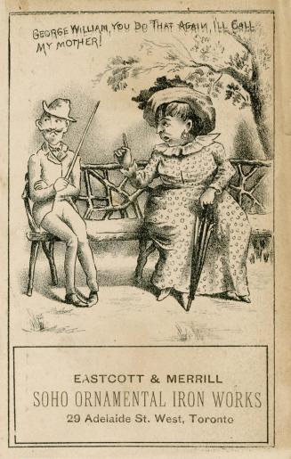 Illustration of a man and a woman sitting on a bench with a tree in the background. The woman i…