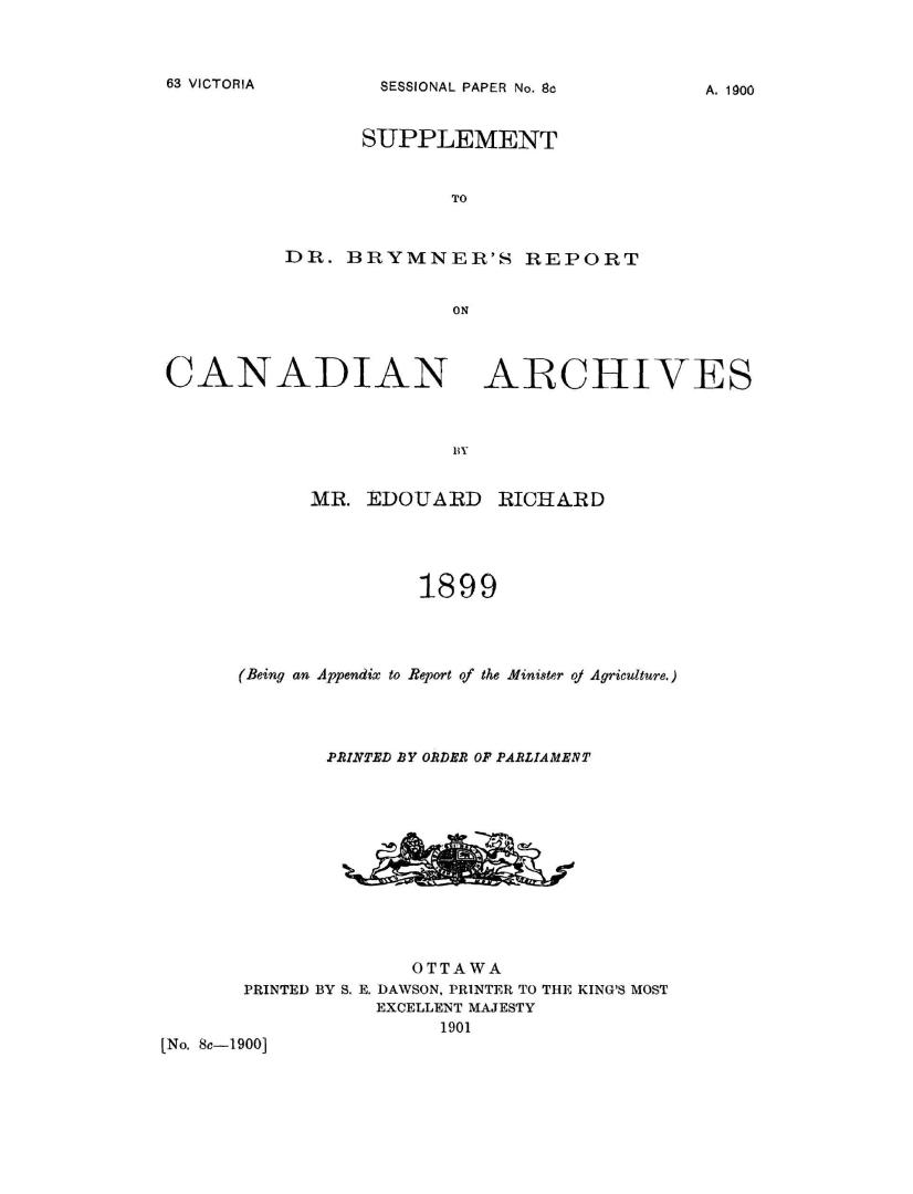 Report on Canadian Archives