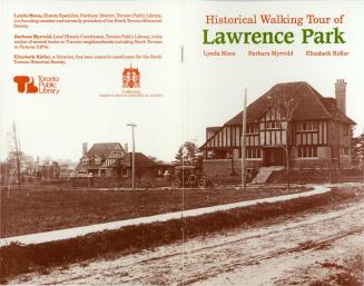 Image reads &quot;Historical walking tour of Lawrence Park&quot;. It shows a few houses and a c…