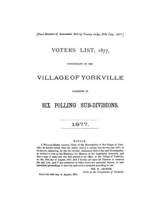 Voters' list, municipality of the village of Yorkville 1877