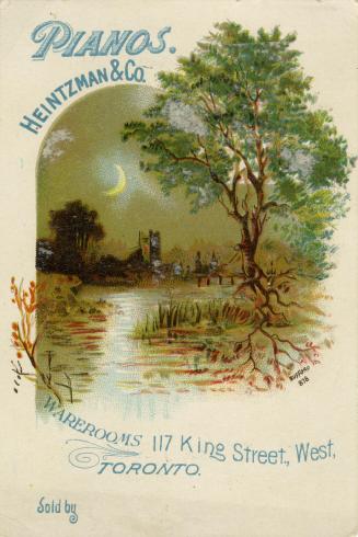 Illustration of a serene scene with a moonlit body of water with a large tree on the shore in t…