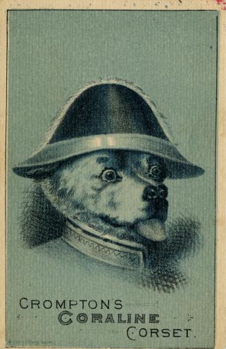 Illustration of a dog wearing a pith helmet and a a collar of a military uniform is visible. Th…