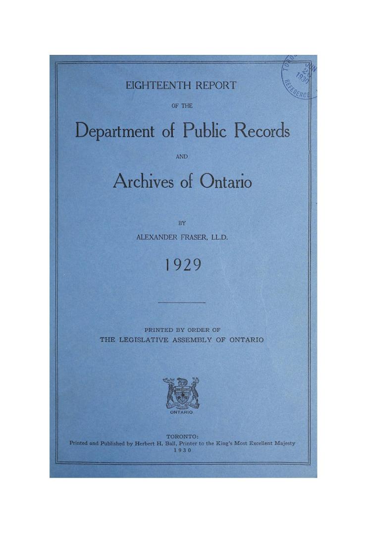 Report (Ontario. Department of Public Records and Archives), 1929