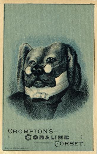 Illustration of a dog wearing little round eyeglasses, and a suit jacket with a fancy white col…