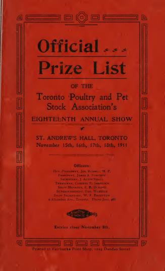 Official prize list : eighteenth annual exhibition of the Toronto Poultry and Pet Stock Association