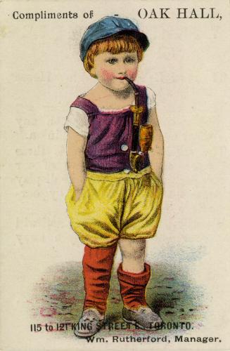 Illustration of a young boy with rosy cheeks and strawberry blonde hair. He is wearing a blue p…