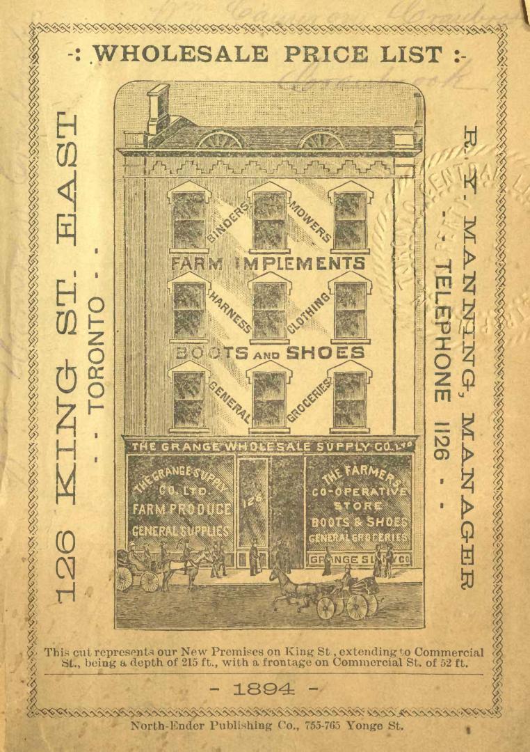 Wholesale price list [for] 1894 : binders, mowers, farm implements, harness, clothing, boots and shoes, general groceries