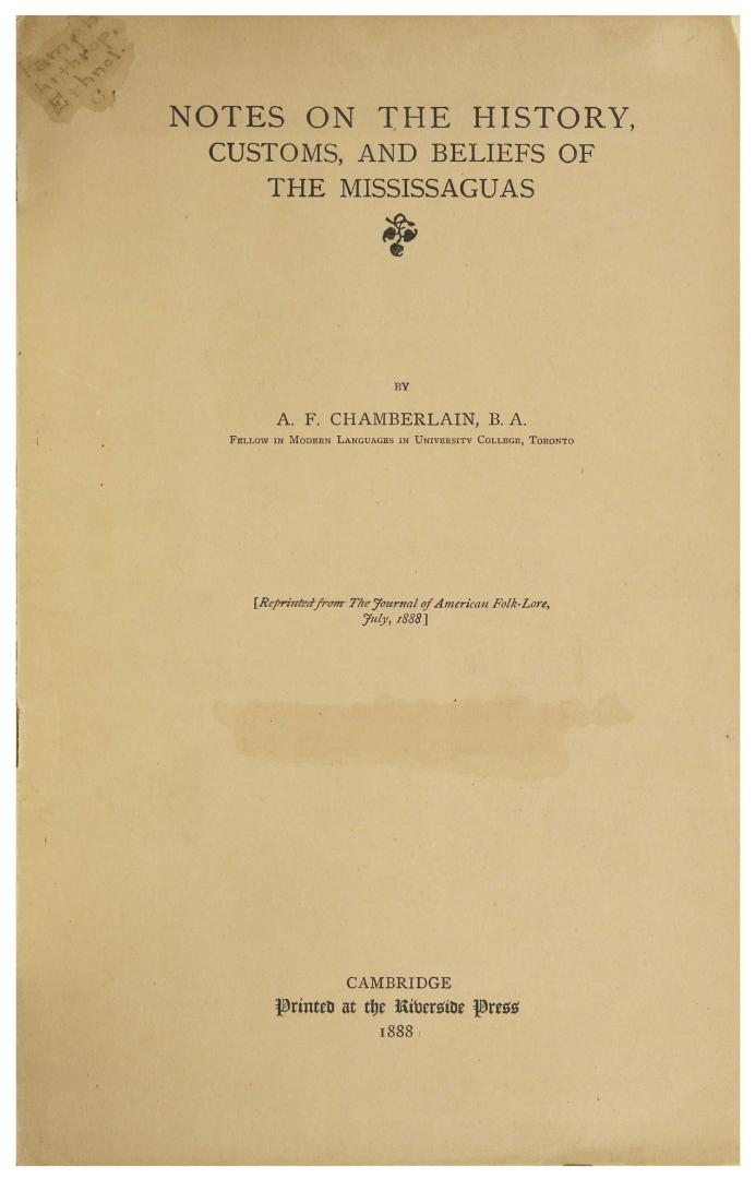 Notes on the history, customs, and beliefs of the Mississagua Indians