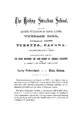 Bishop Strachan School for the higher education of young ladies...[Prospectus]