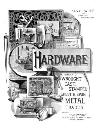 Cover has layered illustrations related to hardware industry and manufacturing, including store…