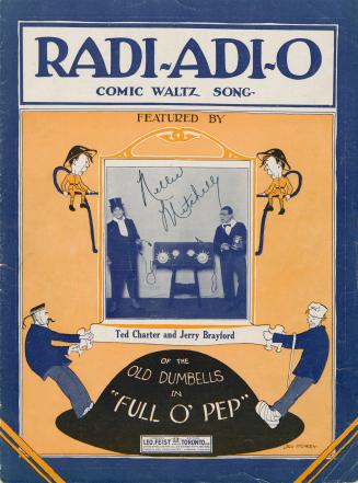 Cover features: title and composition information within banners held by cartoon drawings of so ...