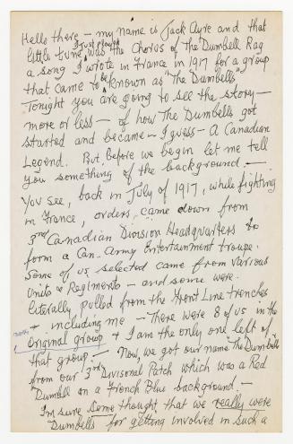 Manuscript of Ivor (Jack) Ayre's script presented on Camera Canada's June 16th, 1965 episode, " ...