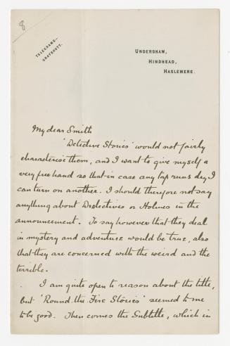 Manuscript letter in Arthur Conan Doyle's handwriting. 