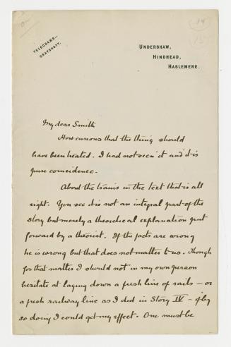 Manuscript letter in Arthur Conan Doyle's handwriting. 