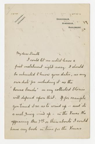 Manuscript letter written in Arthur Conan Doyle's handwriting. 