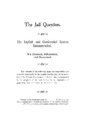 The jail question: the English and continental system recommended.