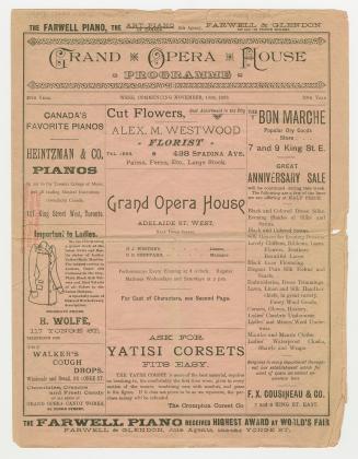 Grand Opera House program for "Faust" by Charles Gounod, "Bohemian girl" by Michael William Bal…