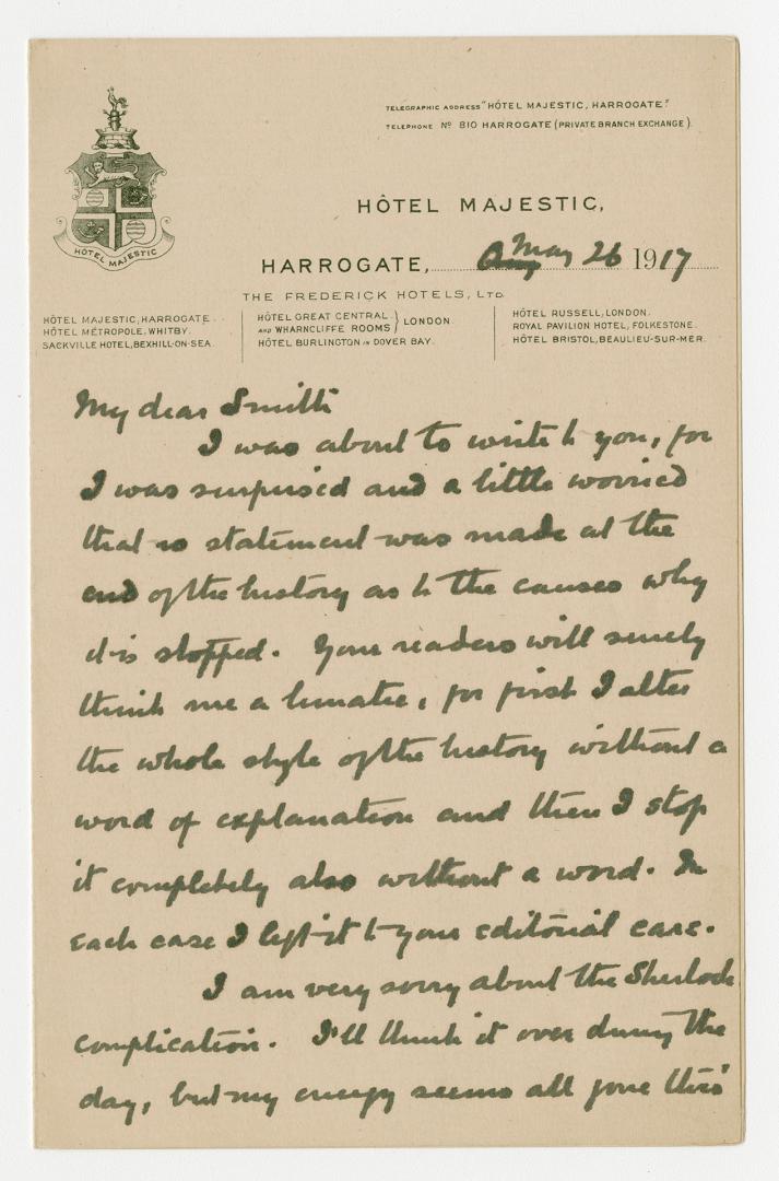 Manuscript letter in Arthur Conan Doyle's handwriting.