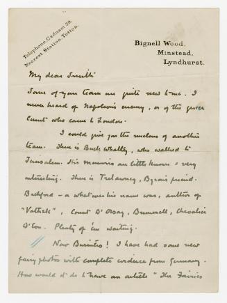 Manuscript letter written in Arthur Conan Doyle's handwriting. 