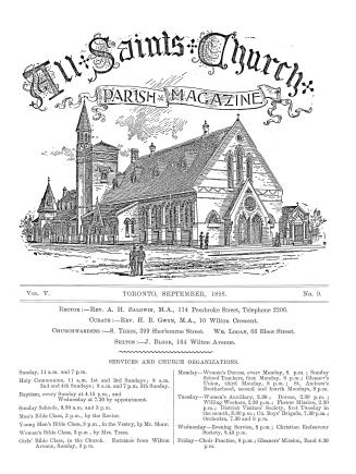 Illustration of the exterior of All Saints Church. A couple of people are standing together in …