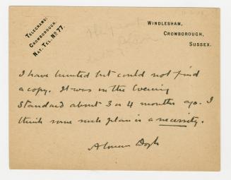 Postcard in Arthur Conan Doyle's handwriting. 