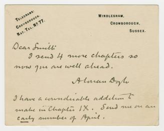 Manuscript postcard in Arthur Conan Doyle's handwriting. 