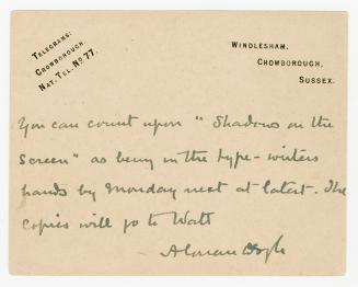 Manuscript postcard in Arthur Conan Doyle's handwriting. 