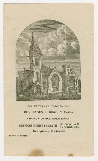 Engraved illustration of the exterior of the church. There are people walking in the street in  ...