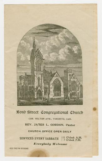 Engraved illustration of the exterior of the church. There are people walking in the street in  ...