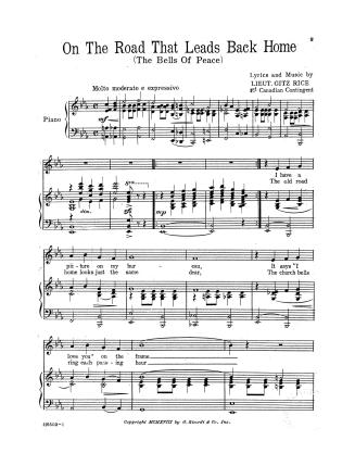 Sheet music for "On the road that leads back home : (the bells of peace)" by Gitz Rice (black o…