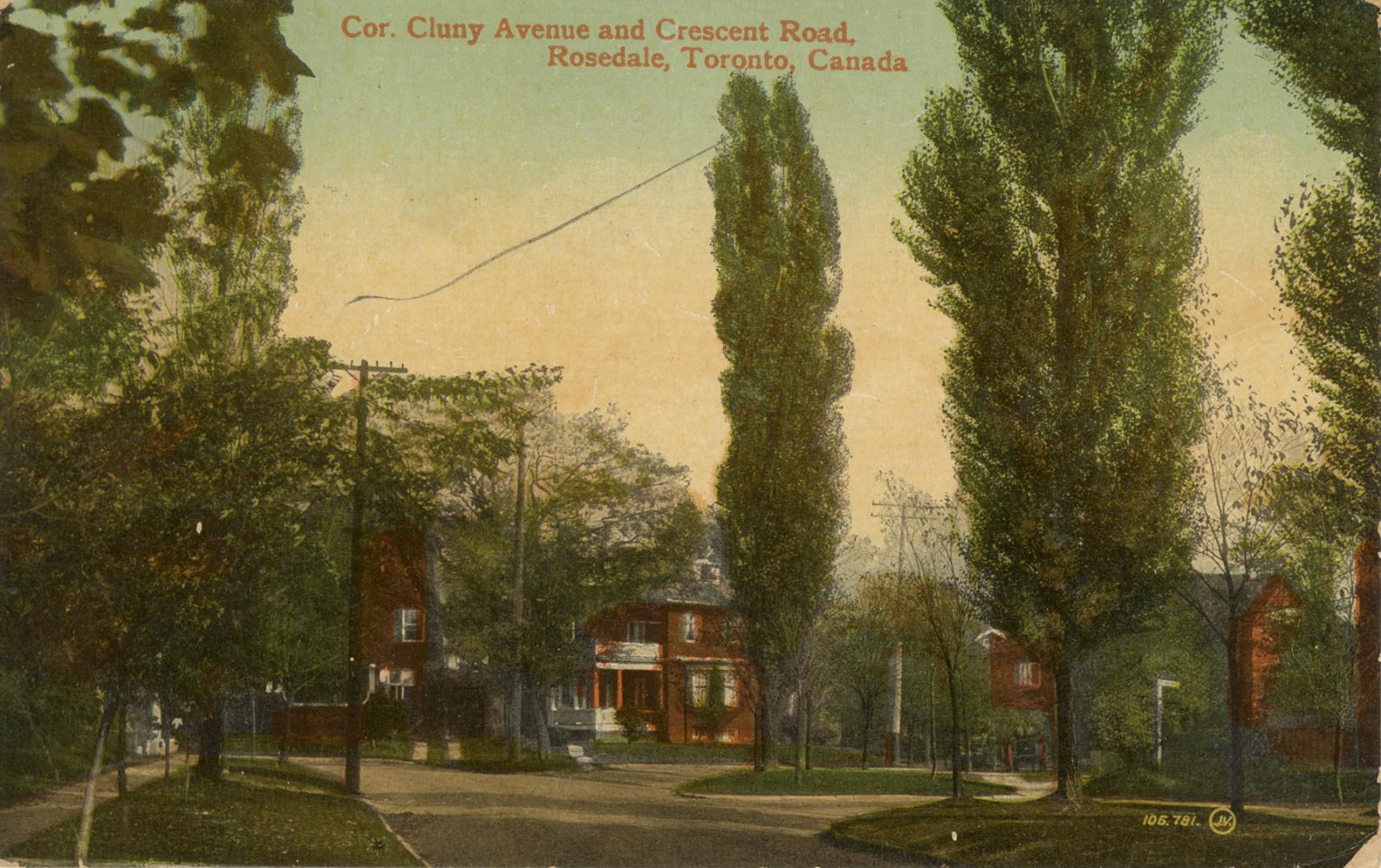 Colour postcard depicting a residential neighbourhood in Rosedale, with several large homes in  ...